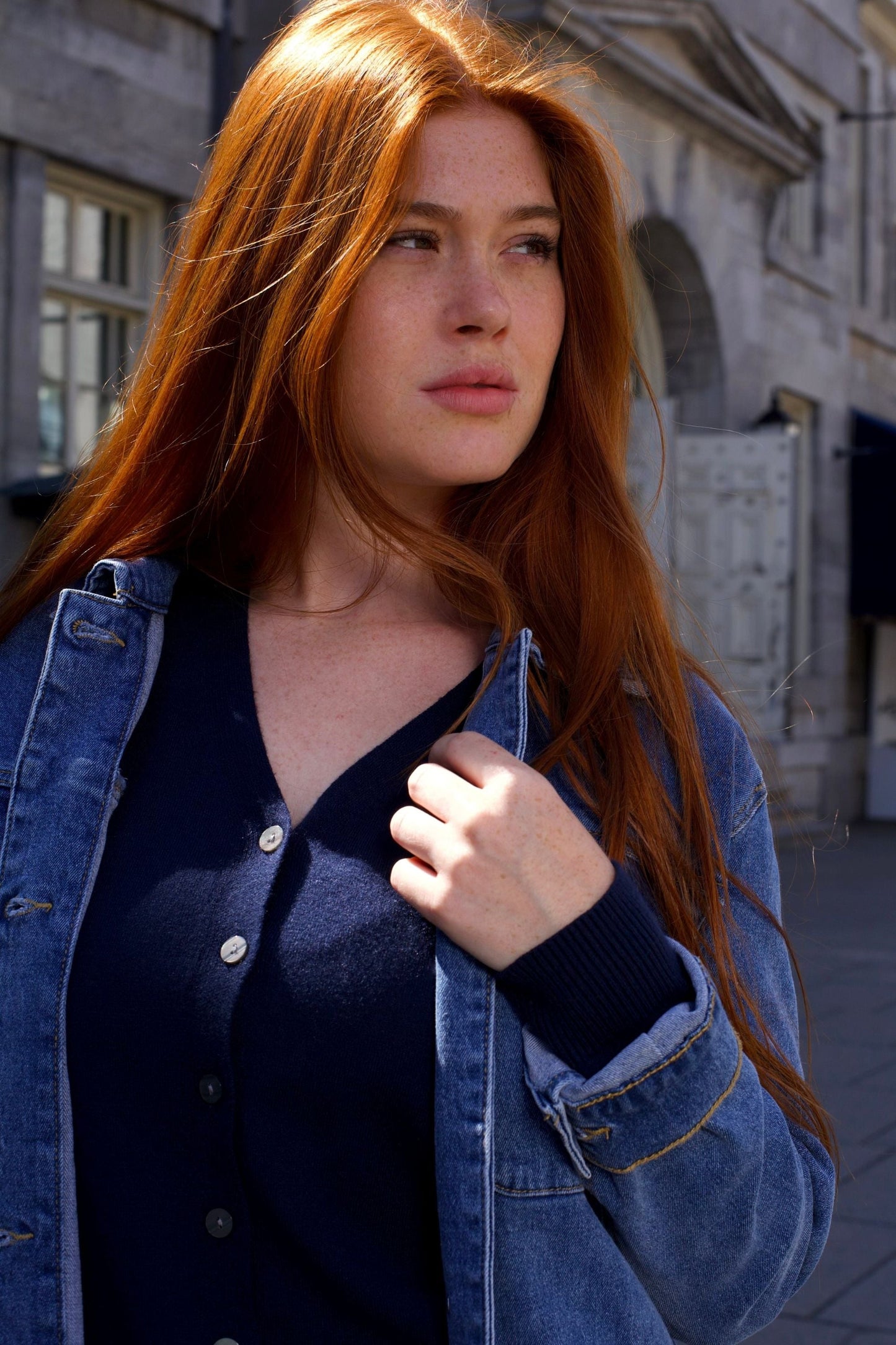 Sabrina Women's Belted Jean Jacquard Jacket With Pockets-4