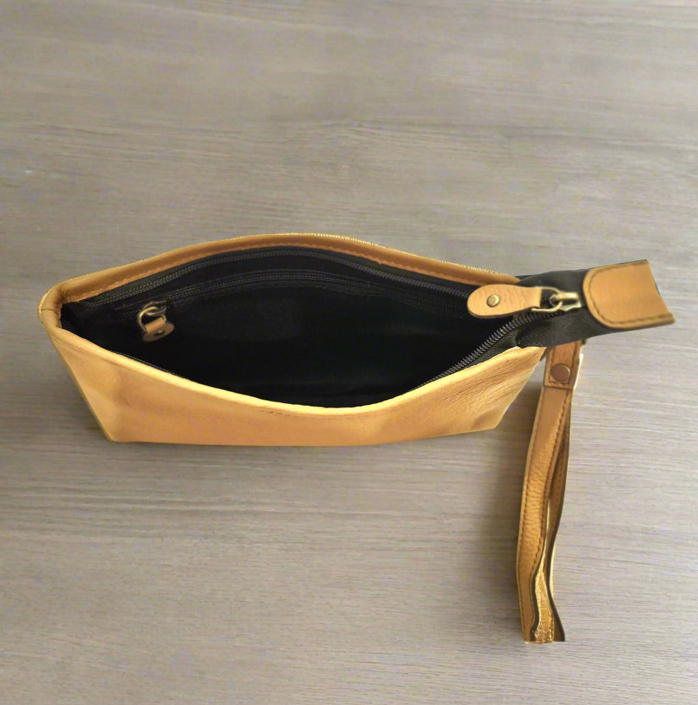 Leather Makeup Pouch, Beige-2