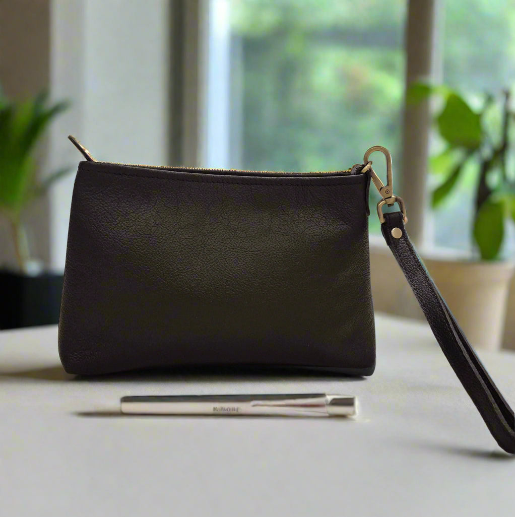 Leather Makeup Pouch, Black-2