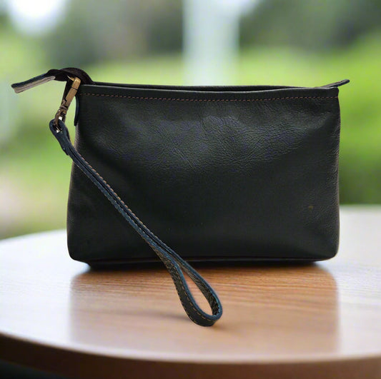 Leather Makeup Pouch, Black-0