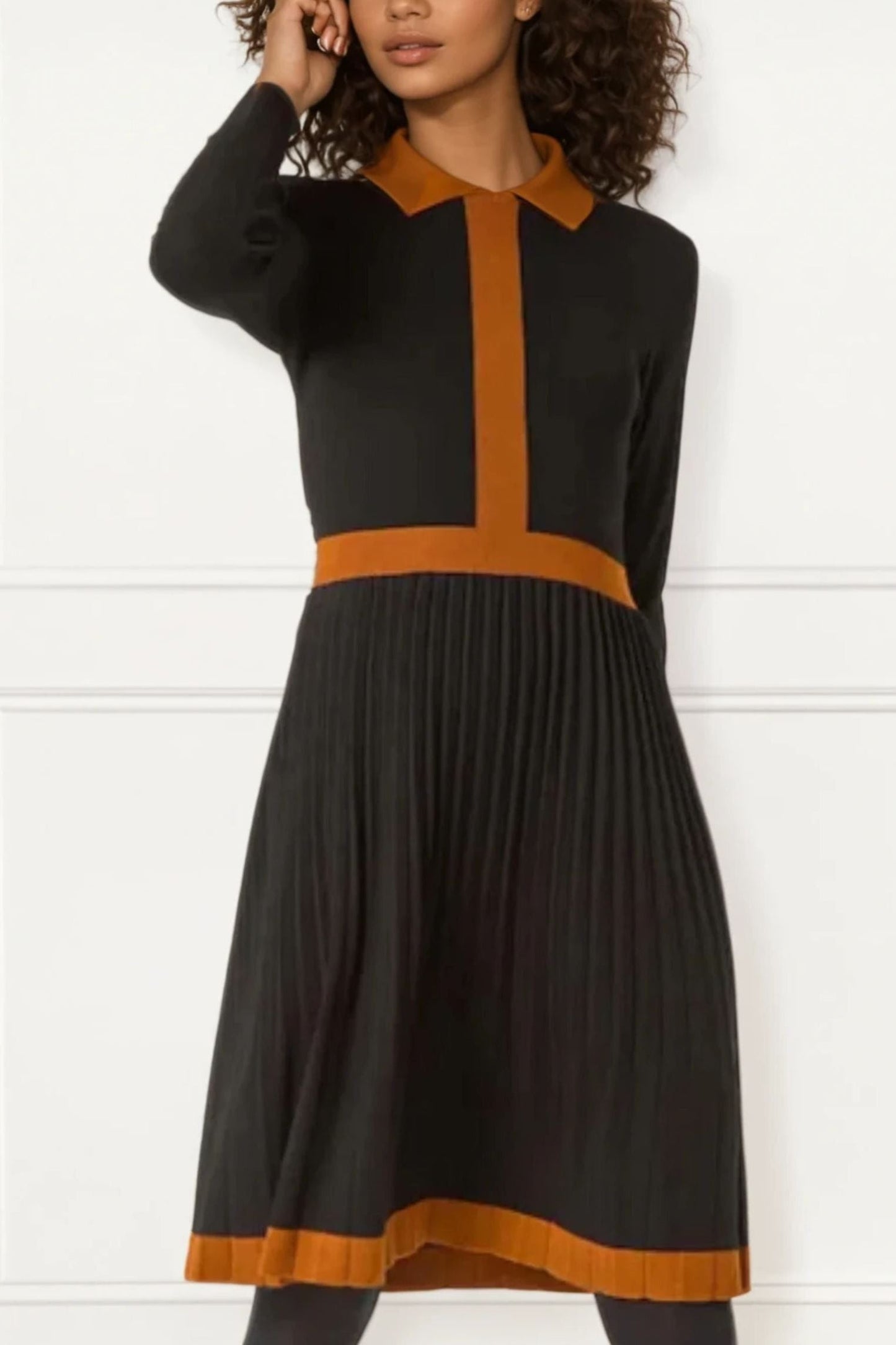 Clarissa Knit Women's Dress Contrast Trim Long Sleeves-0