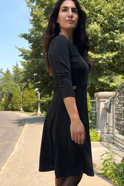 Nathalie A-Line Dress with Gold Button Detail-3