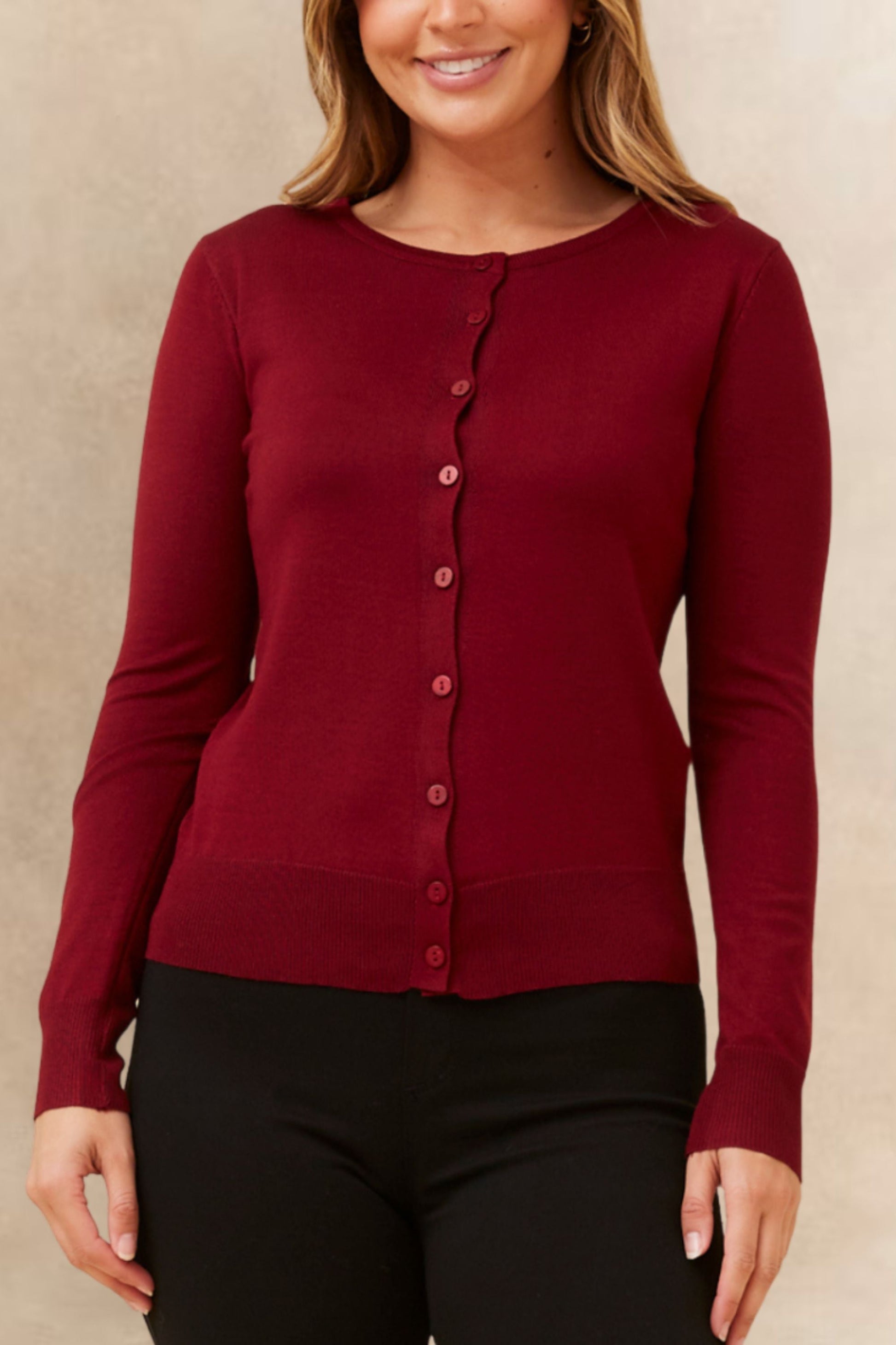 Noelle Women's Lightweight Button-Front Cardigan Round Neckline-0