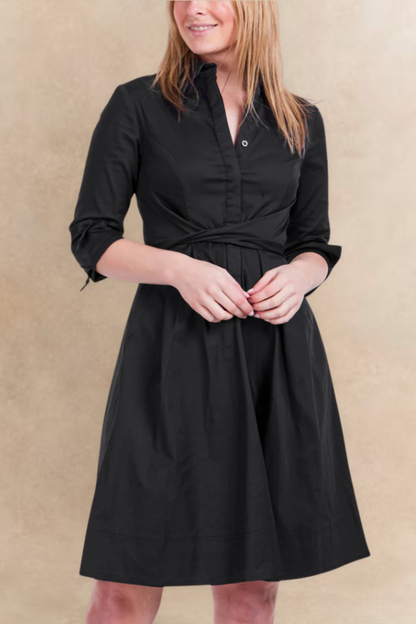 Tessa Elegant Shirt Dress 3/4 Sleeve Buttons-3