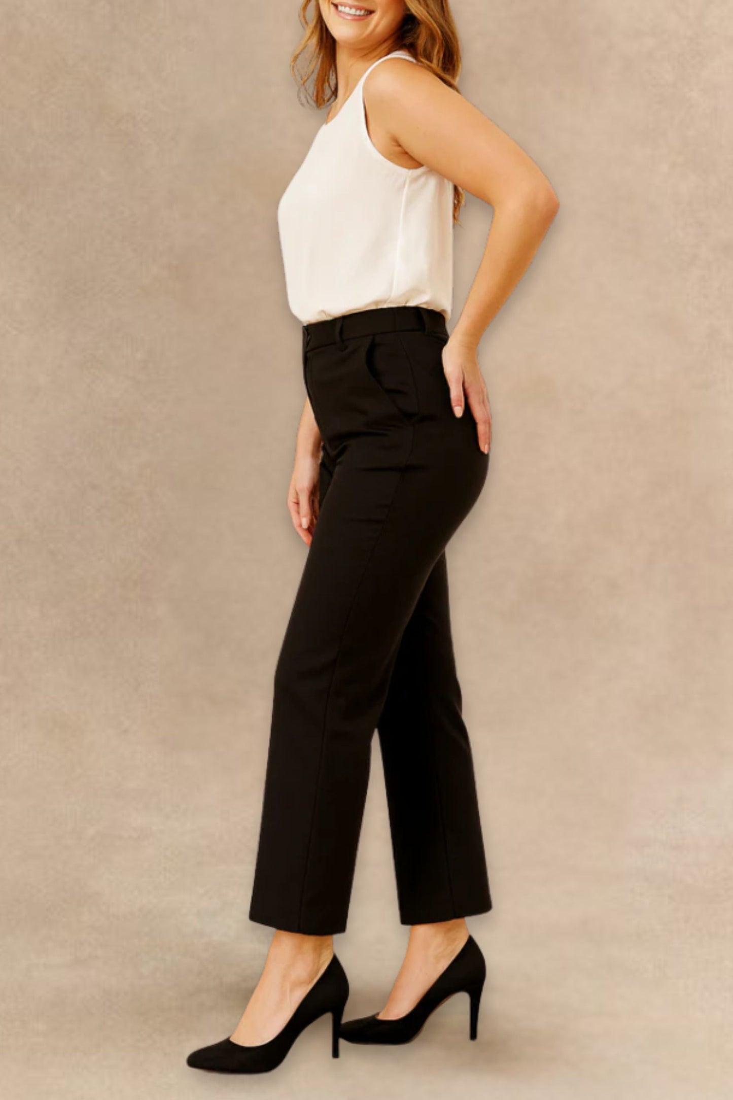 Romy Black Tailored Cropped Pants Clean Front Slim Straight Leg-1