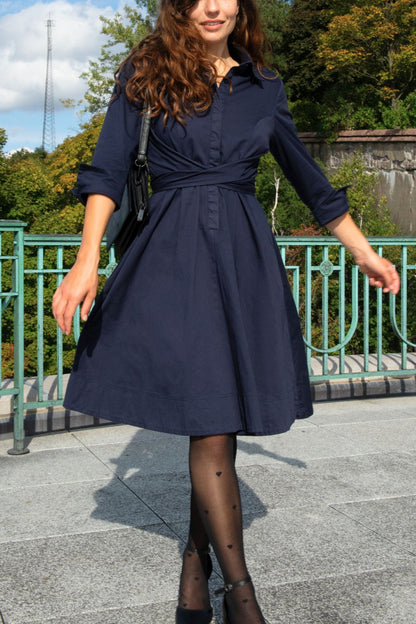 Tessa Elegant Shirt Dress 3/4 Sleeve Buttons-4