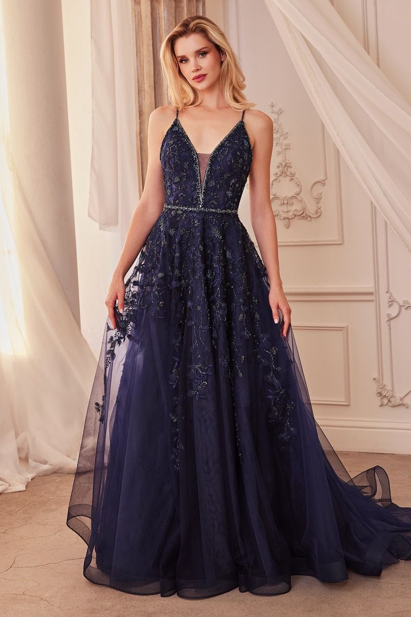 Navy Lace Ball Gown-4