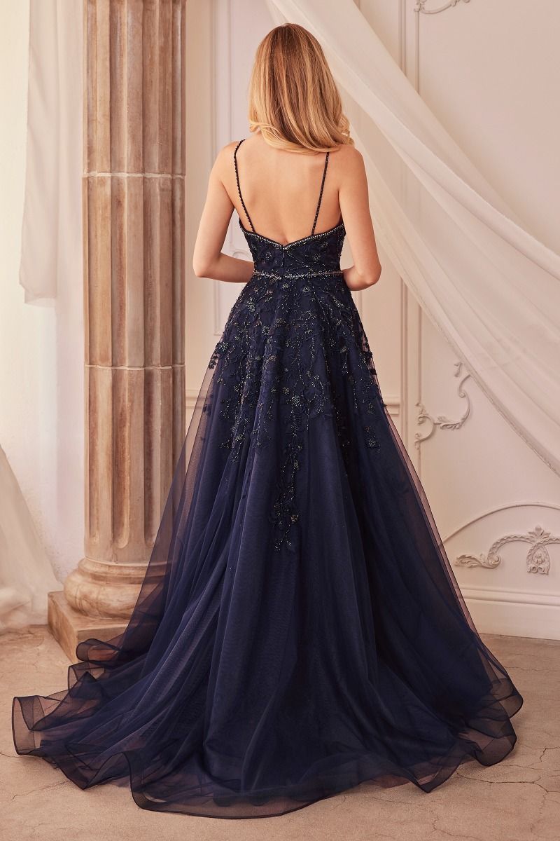 Navy Lace Ball Gown-3